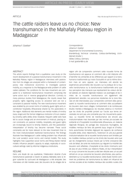 New Transhumance in the Mahafaly Plateau Region in Madagascar
