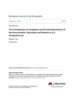 The Criminalization of Immigration and the International Norm of Non-Discrimination: Deportation and Detention in U.S