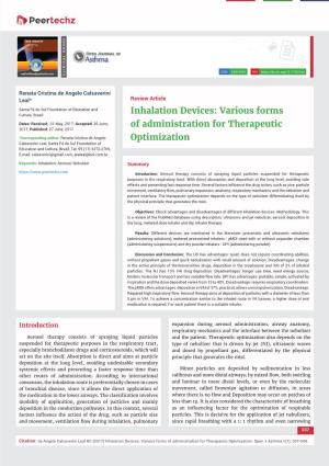 Inhalation Devices: Various Forms of Administration for Therapeutic Optimization