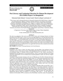 Post Literacy and Continuing Education for Human Development (PLCEHD) Project-1 in Bangladesh