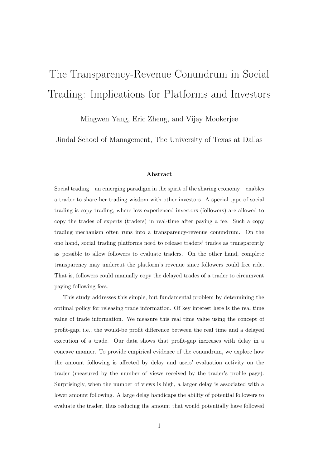 The Transparency-Revenue Conundrum in Social Trading: Implications for Platforms and Investors