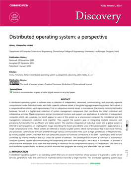 Distributed Operating System: a Perspective