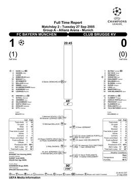 Full Time Report FC BAYERN MÜNCHEN CLUB BRUGGE KV