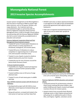 Monongahela National Forest 2013 Invasive Species Accomplishments