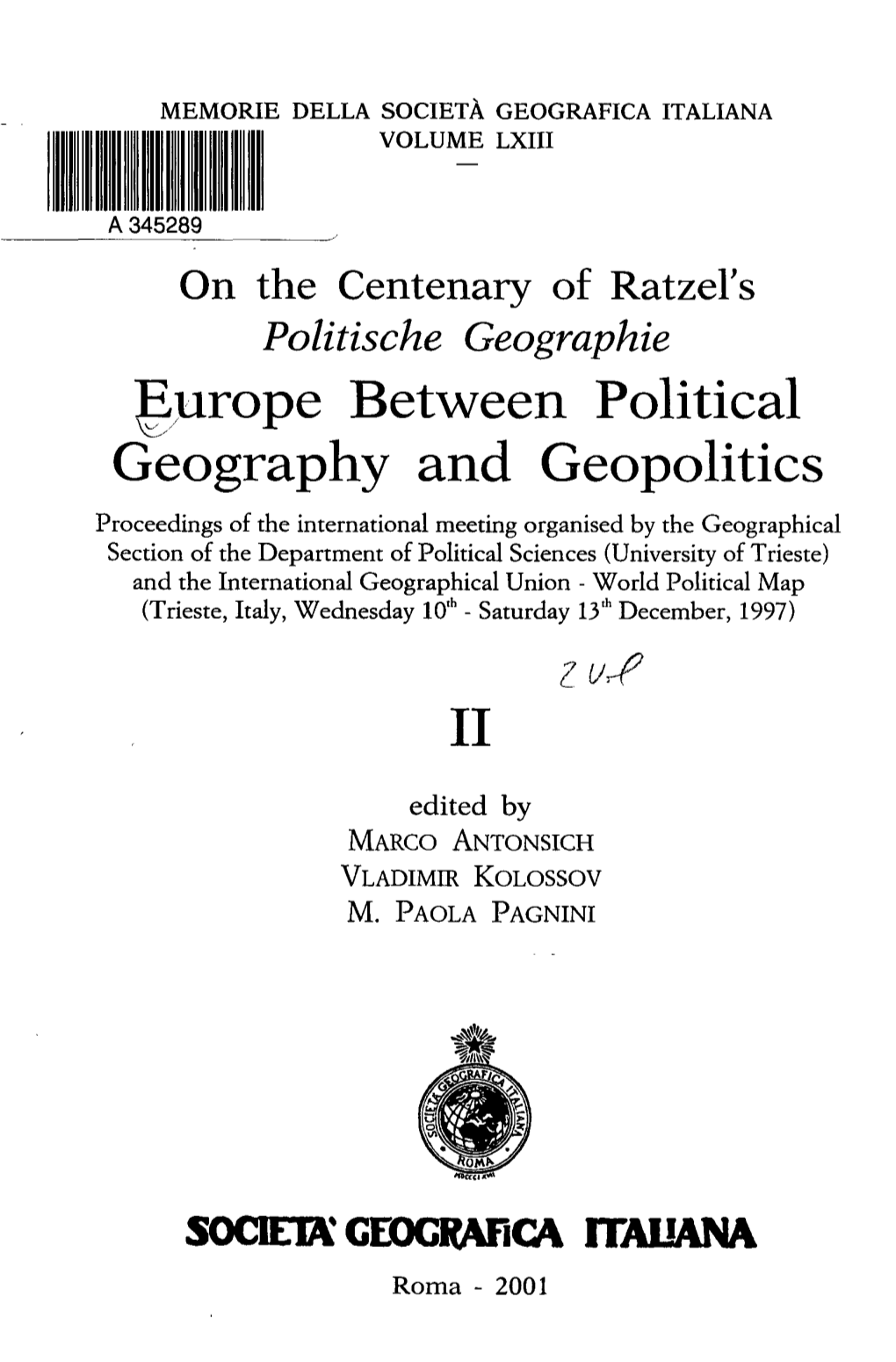 Europe Between Political Geography and Geopolitics II