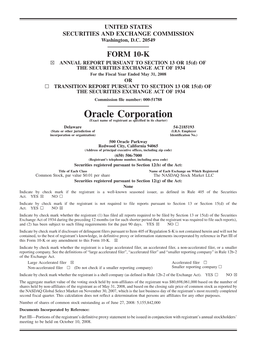 Oracle Corporation Fiscal Year 2008 Form 10-K Annual Report