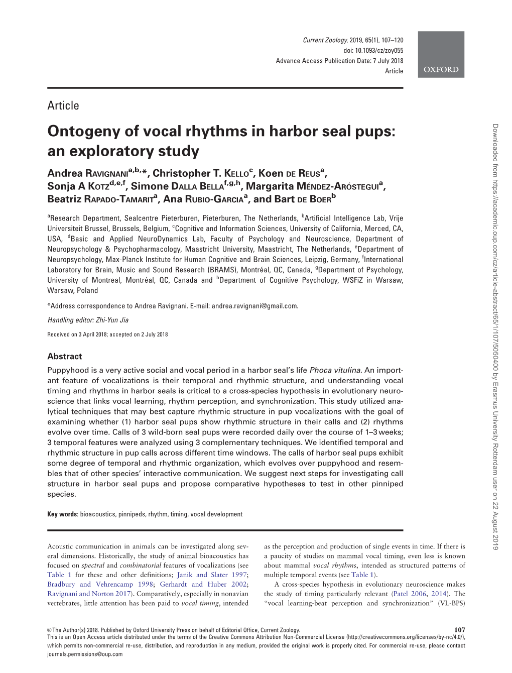 Ontogeny of Vocal Rhythms in Harbor Seal Pups: an Exploratory Study