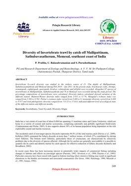 Diversity of Invertebrate Trawl by Catch Off Mallipattinam, Sathubavasatherum, Memesal, Southeast Coast of India
