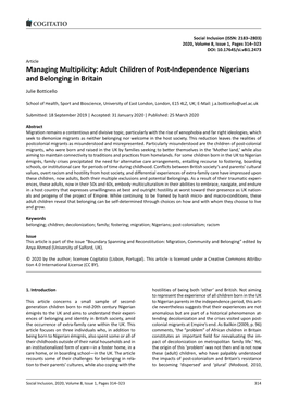 Adult Children of Post-Independence Nigerians and Belonging in Britain
