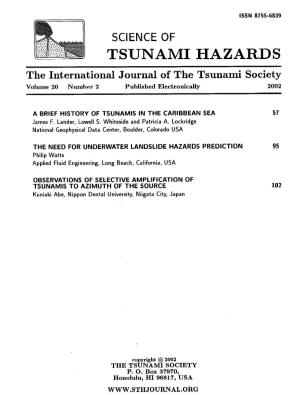 TSUNAMI HAZARDS the International Journal of the Tsunami Society Volume 20 Number 2 Published Electronically 2002
