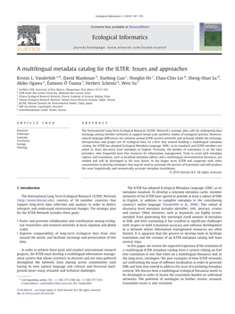 A Multilingual Metadata Catalog for the ILTER: Issues and Approaches