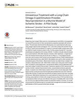 Intravenous Treatment with a Long-Chain Omega-3 Lipid Emulsion Provides Neuroprotection in a Murine Model of Ischemic Stroke – a Pilot Study