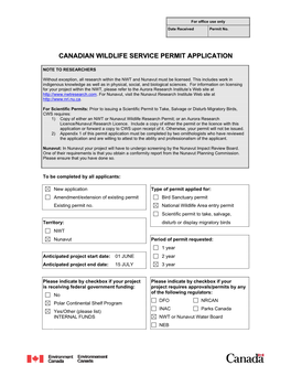 Canadian Wildlife Service Permit Application