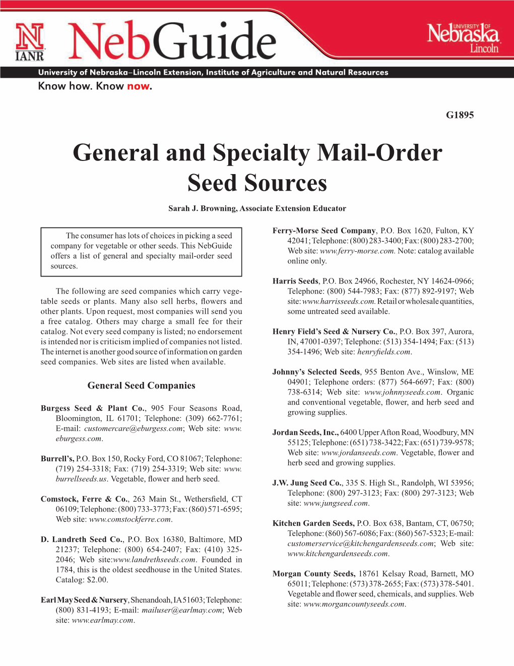 General and Specialty Mail-Order Seed Sources Sarah J