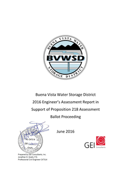 Buena Vista Water Storage District 2016 Engineer's Assessment
