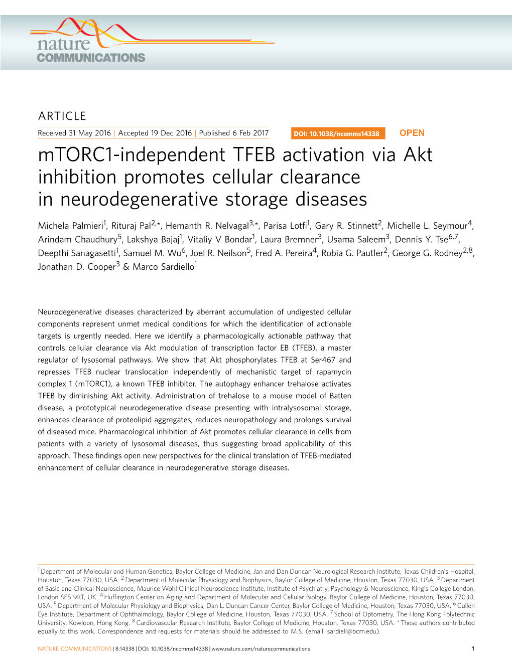 Mtorc1-Independent TFEB Activation Via Akt Inhibition Promotes Cellular Clearance in Neurodegenerative Storage Diseases