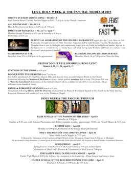 Lent, Holy Week, & the Paschal Triduum 2019