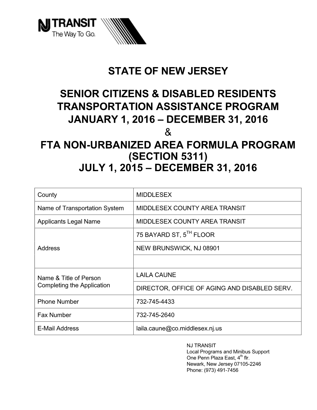 State of New Jersey Senior Citizens & Disabled
