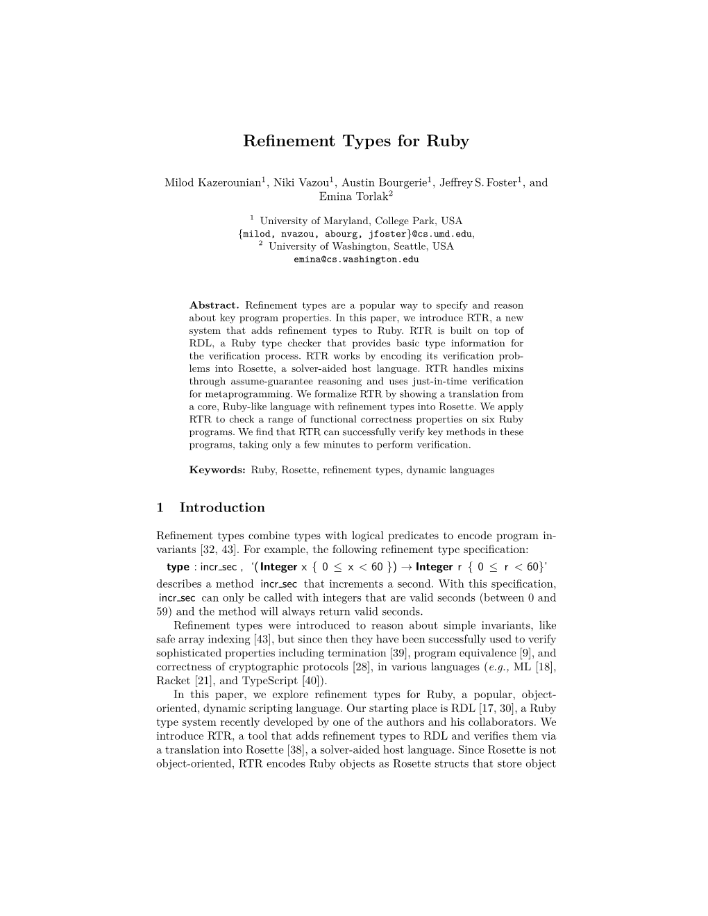 Refinement Types for Ruby