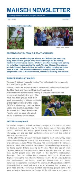 MAHSEH NEWSLETTER a Quarterly Newsletter Brought to You by the Mahseh Staff