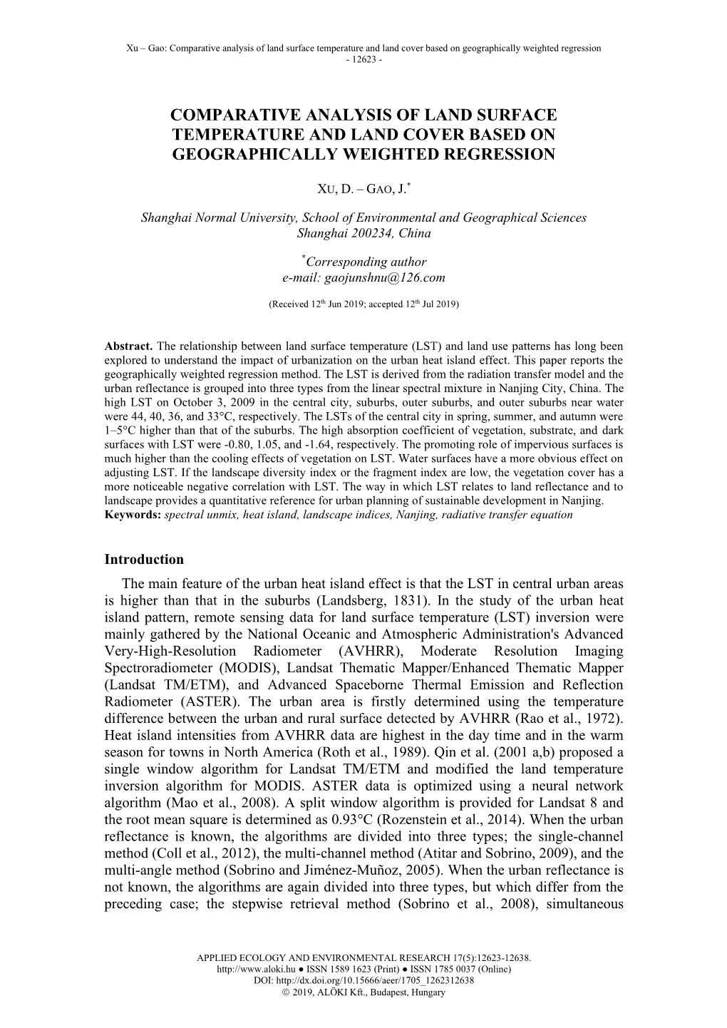 Comparative Analysis of Land Surface Temperature and Land Cover Based on Geographically Weighted Regression - 12623