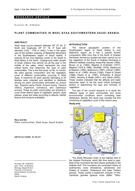 Research Article Plant Communities in Wadi Ayaa