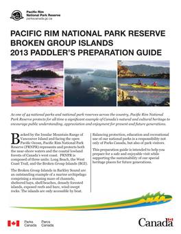 Pacific Rim National Park Reserve Broken Group Islands 2013 Paddler's Preparation Guide