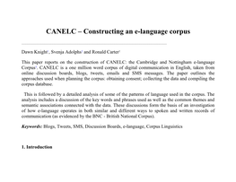 CANELC – Constructing an E-Language Corpus