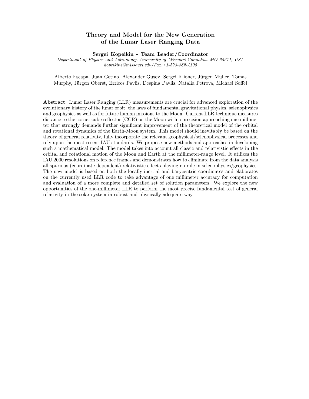 Theory and Model for the New Generation of the Lunar Laser Ranging Data