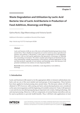 Waste Degradation and Utilization by Lactic Acid Bacteria: Use of Lactic Acid Bacteria in Production of Food Additives, Bioenergy and Biogas