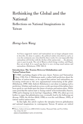 Rethinking the Global and the National Reﬂections on National Imaginations in Taiwan