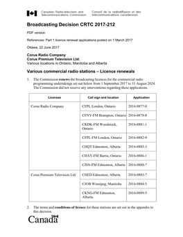 Various Commercial Radio Stations – Licence Renewals