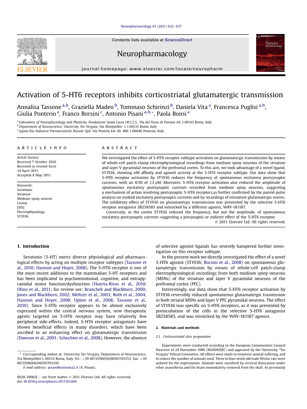 Activation of 5-HT6 Receptors Inhibits Corticostriatal Glutamatergic Transmission