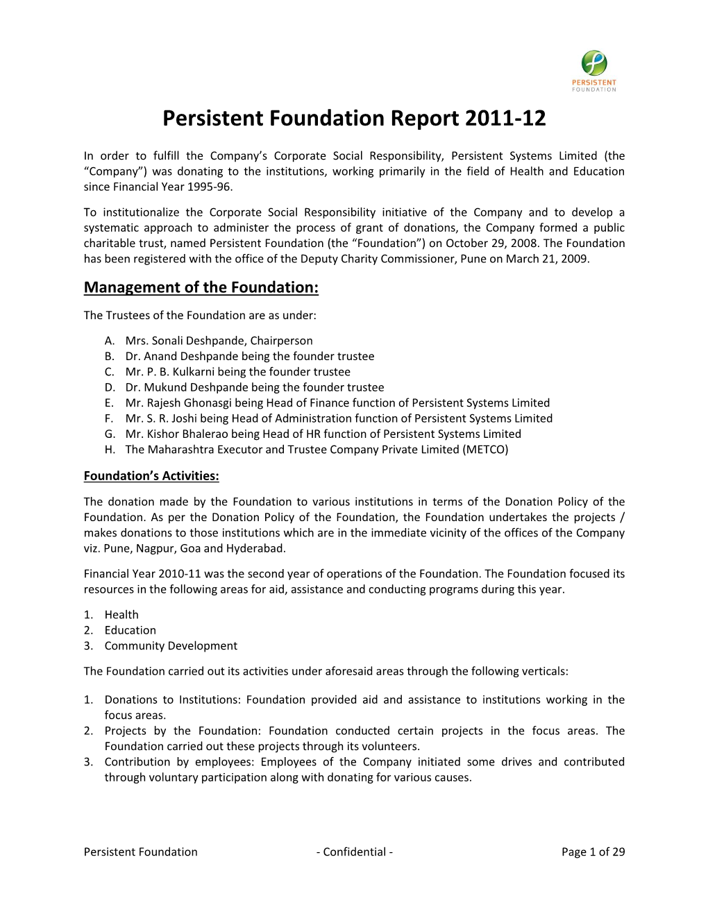Persistent Foundation Report 2011-12