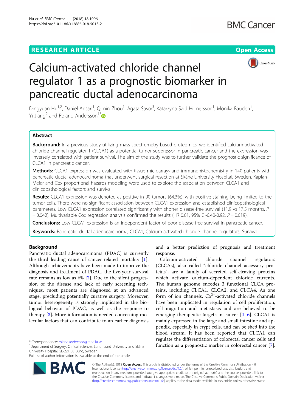 Calcium-Activated Chloride Channel Regulator 1 As A