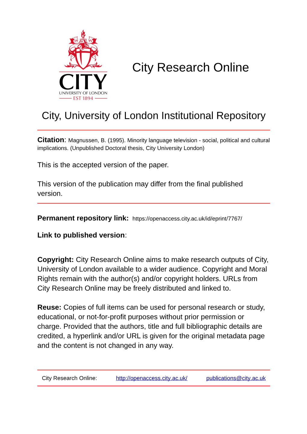 City, University of London Institutional Repository