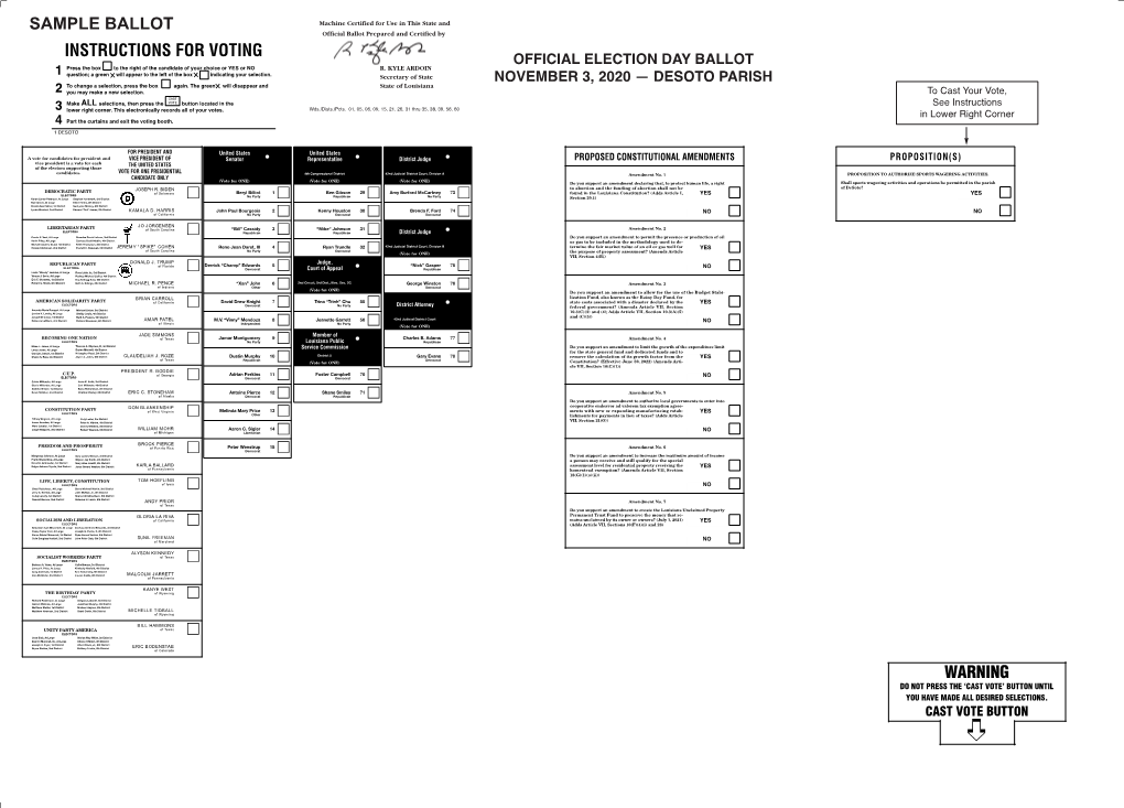 DESOTO PARISH to Change a Selection, Press the Box Again