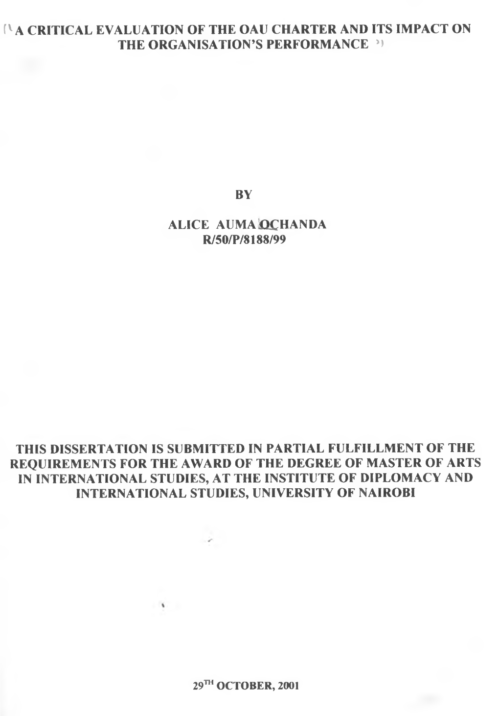 A Critical Evaluation of the Oau Charter and Its Impact on the Organisation’S Performance >>