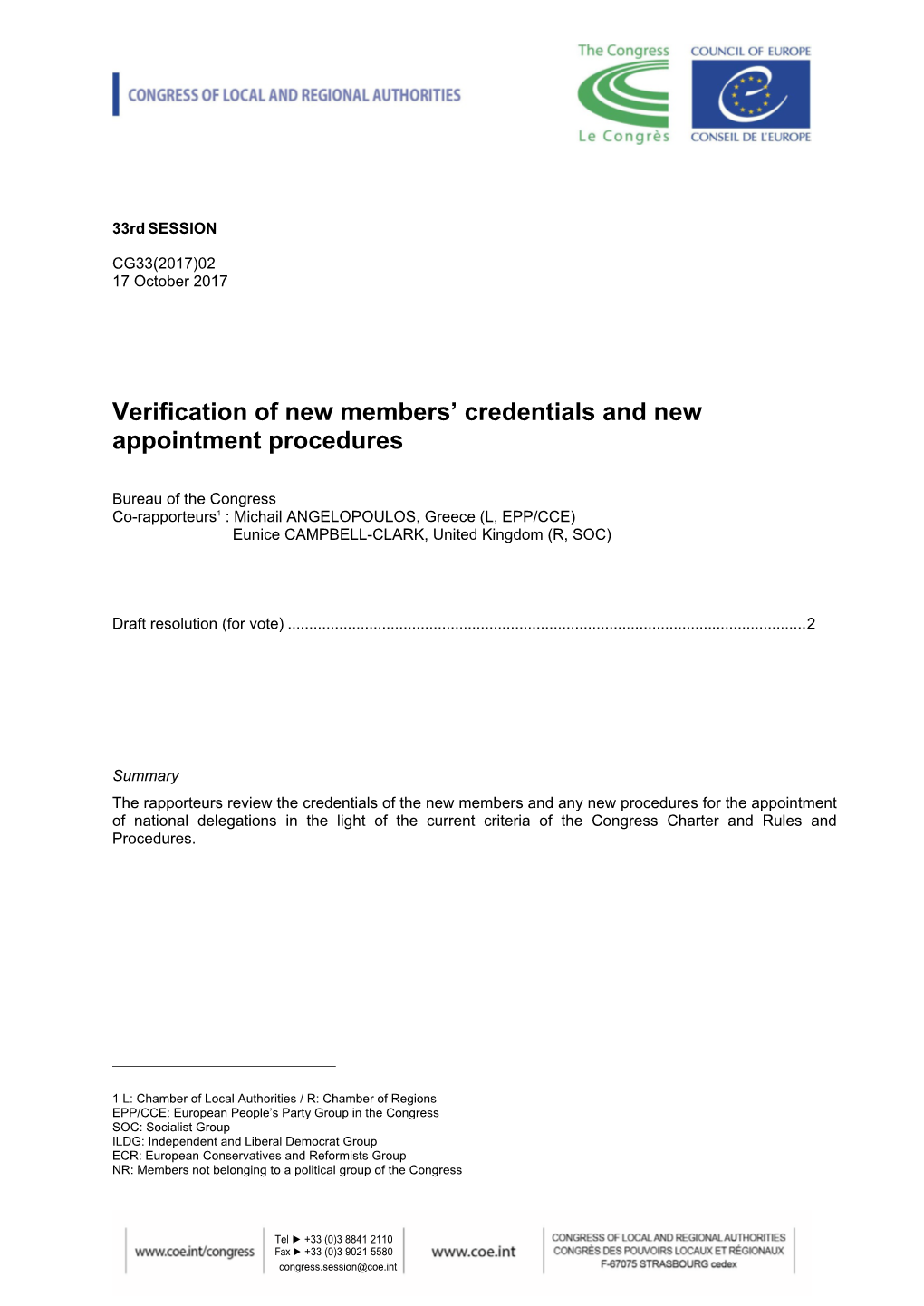 Verification of New Members' Credentials and New Appointment Procedures