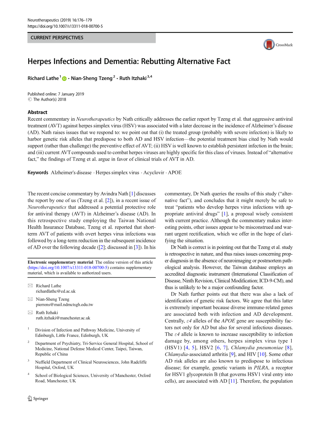 Herpes Infections and Dementia: Rebutting Alternative Fact