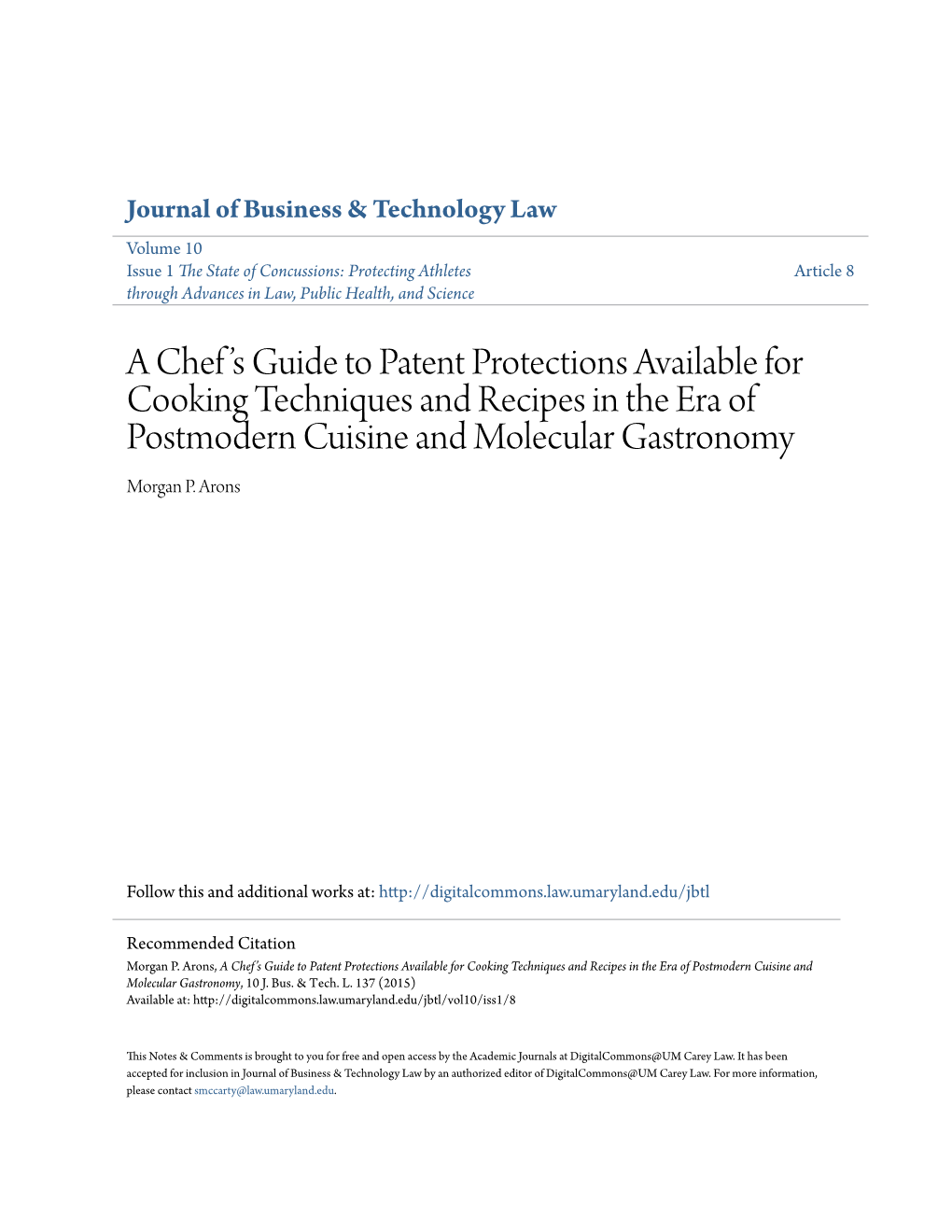 A Chef 'S Guide to Patent Protections Available for Cooking Techniques