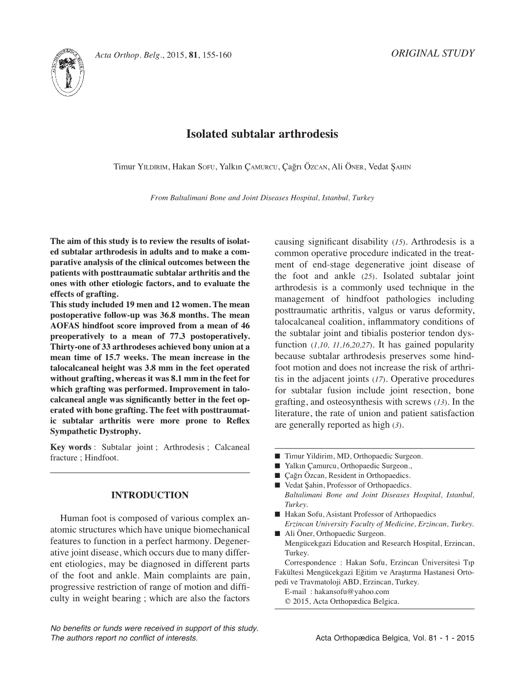 Isolated Subtalar Arthrodesis