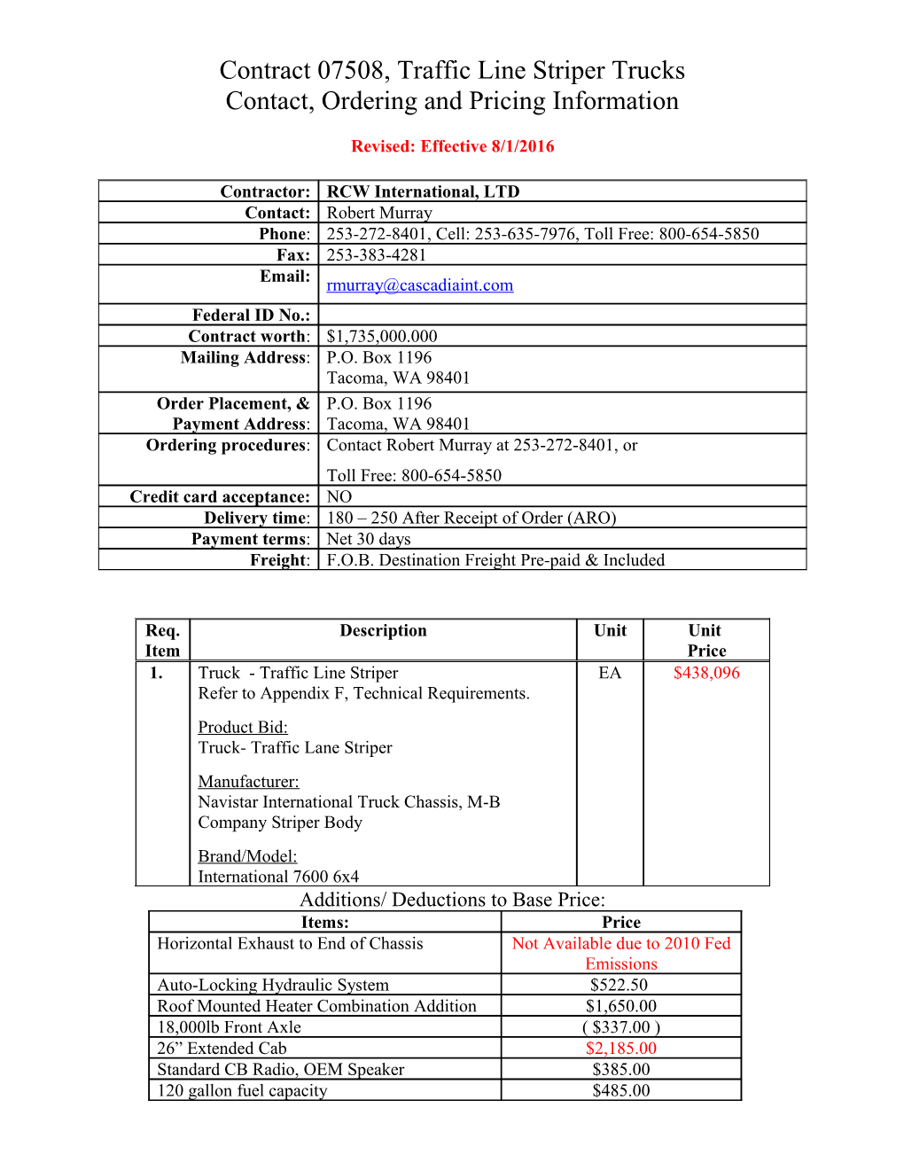 Contract 07508, Traffic Line Striper Trucks