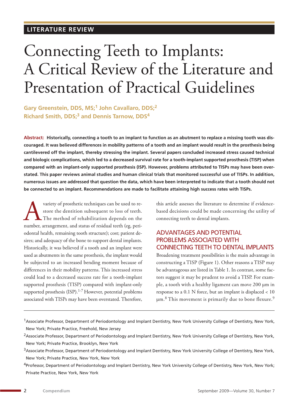 Connecting Teeth to Implants: a Critical Review of the Literature and Presentation of Practical Guidelines