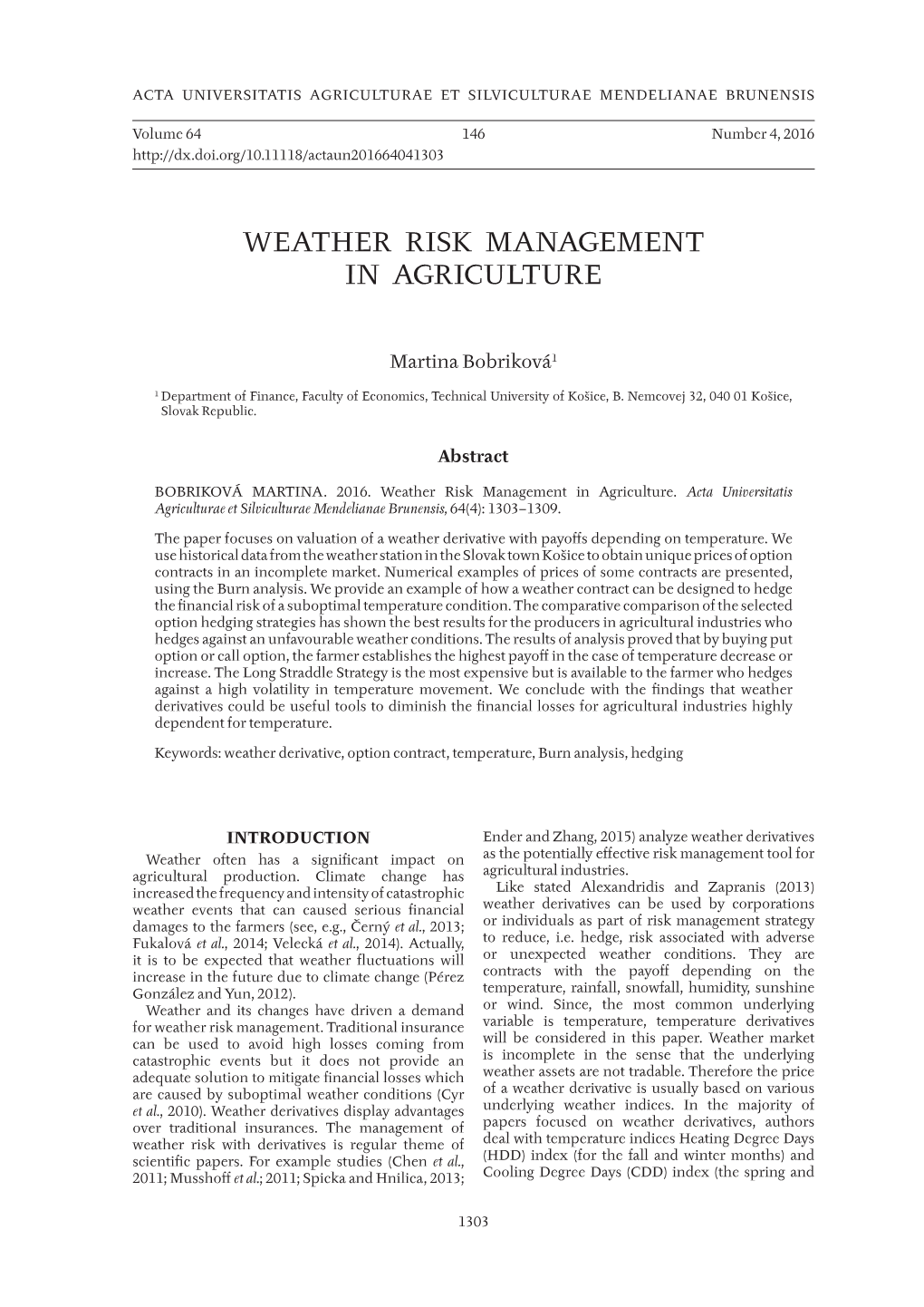 Weather Risk Management in Agriculture