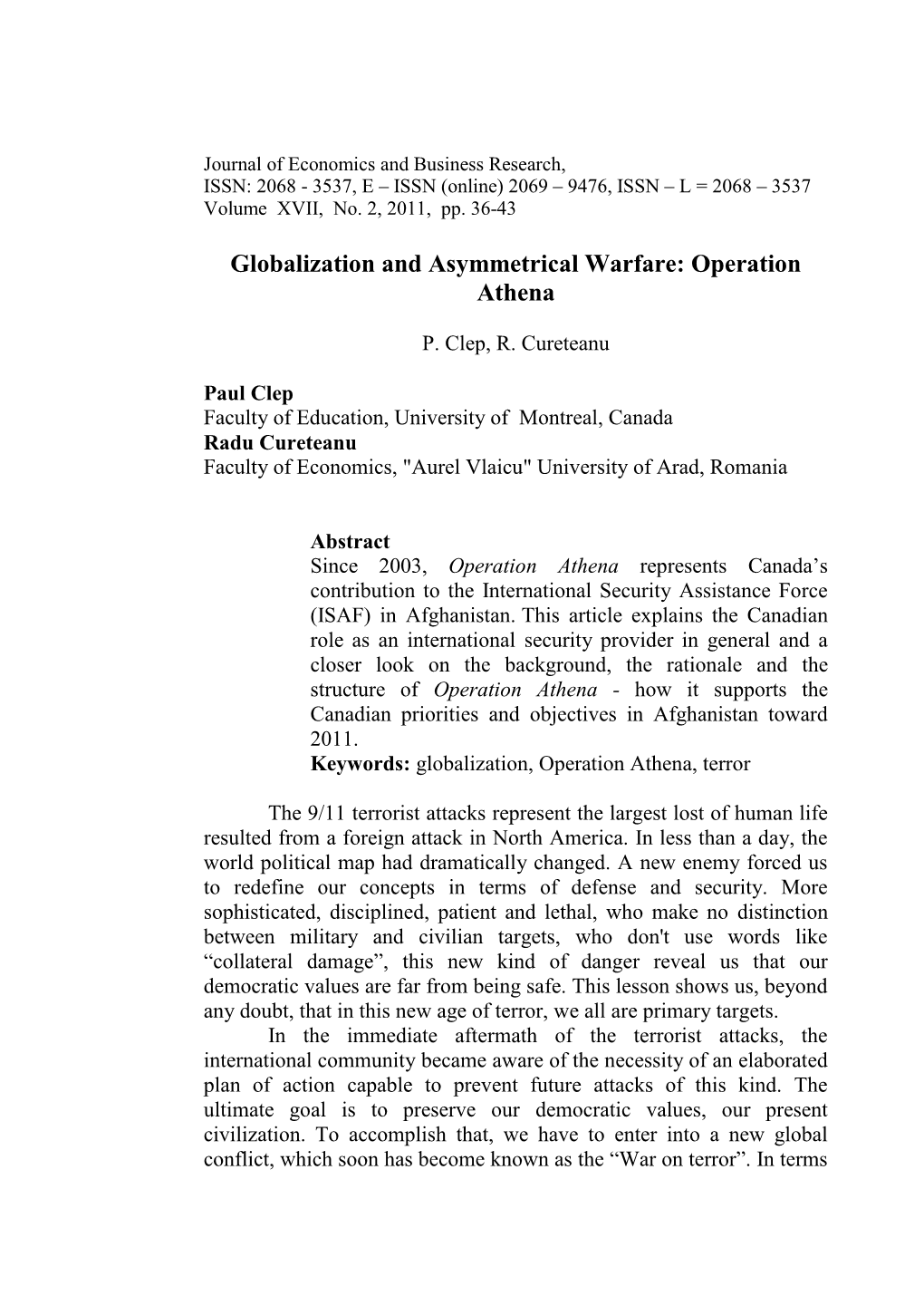 Globalization and Asymmetrical Warfare: Operation Athena