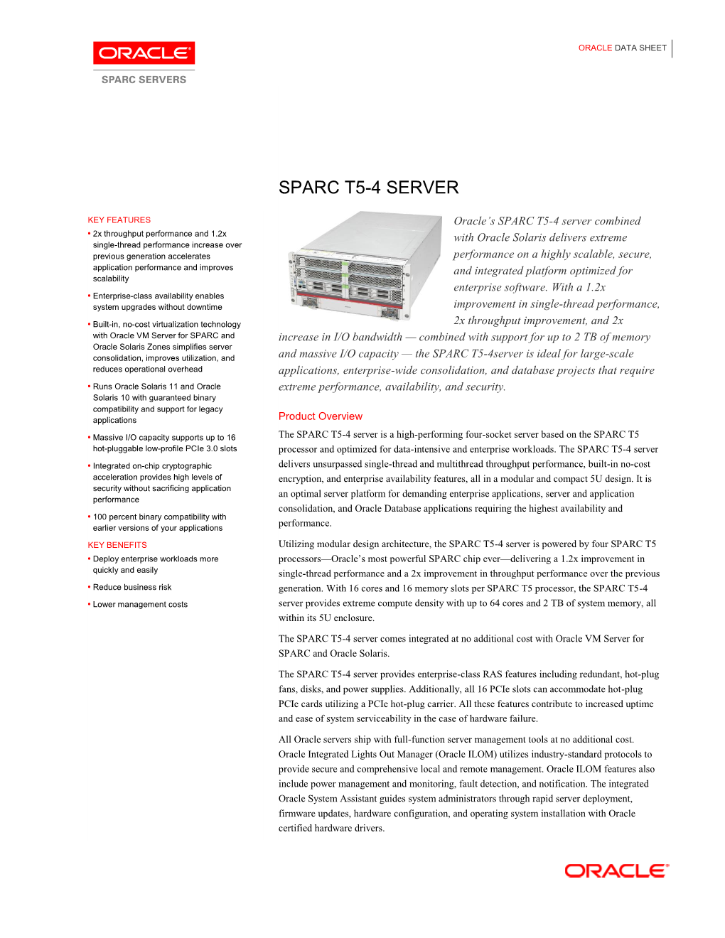 SPARC T5-4 Server Data Sheet