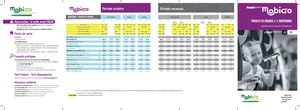 HORAIRES VALABLES À PARTIR DU 01 SEPTEMBRE 2018 Le Vendredi Avant 16H30 Jours De Fonctionnement Train Lundi À Vend