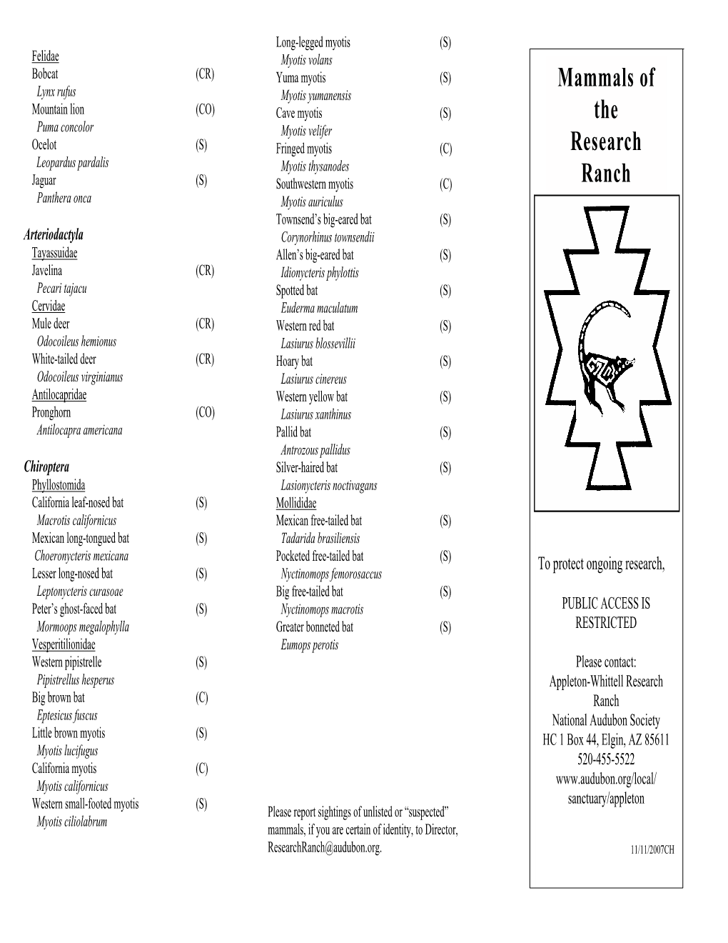 Mammals of the Research Ranch