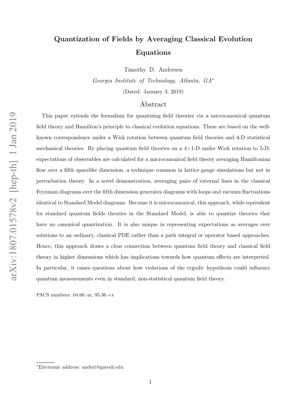 Arxiv:1807.01578V2 [Hep-Th] 1 Jan 2019 Quantum Measurements Even in Standard, Non-Statistical Quantum ﬁeld Theory